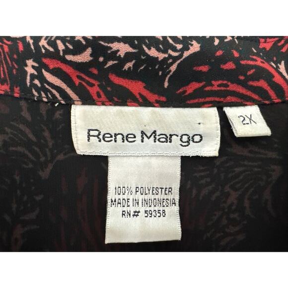 Rene Margo Women's Semi-Sheer Blouse, Size 2X Button Down Red Pattern - Picture 2 of 7